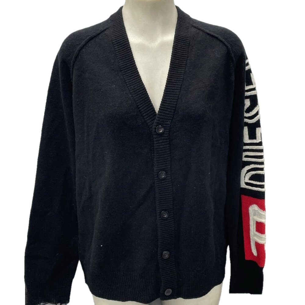 NEW DIESEL Women's Cardigan Wool Cut-Up Logo Size S Black